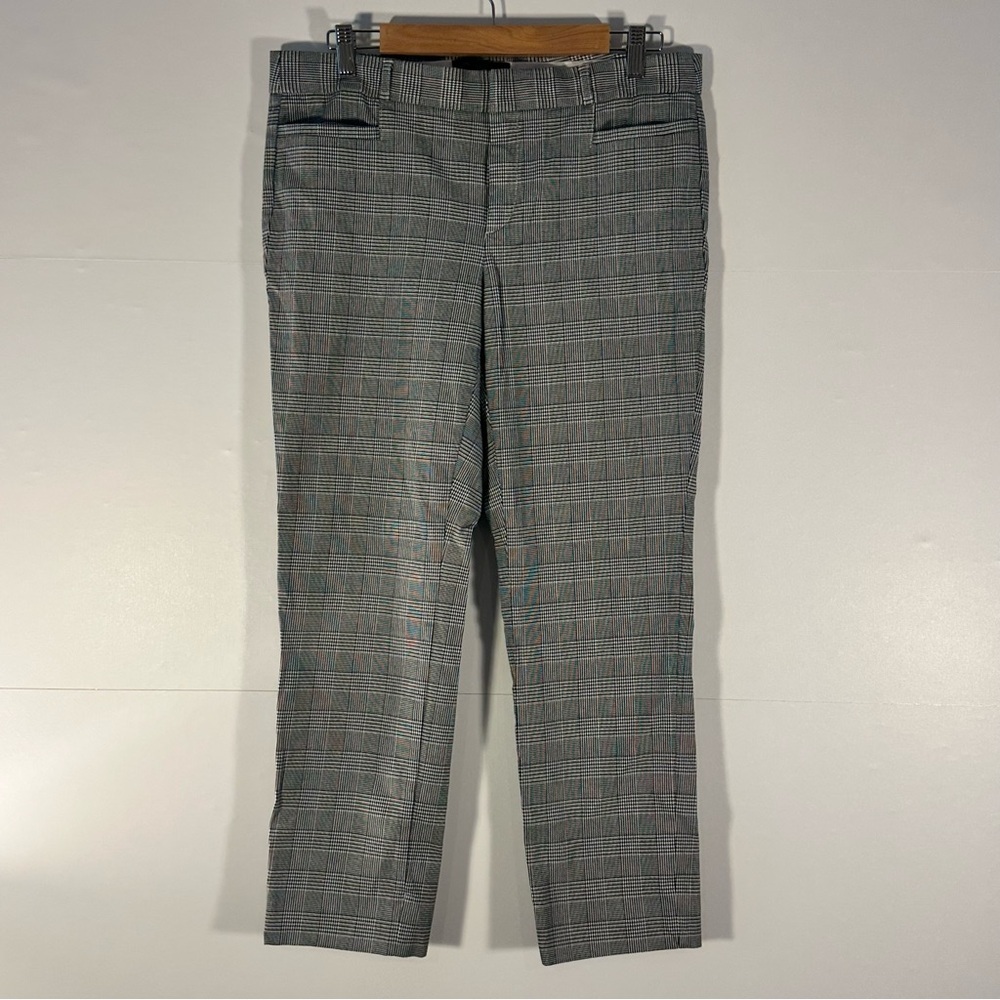 Banana Republic Women's Black and White Plaid Stretch Cotton Trousers